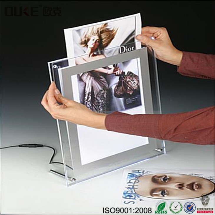 Kotak cahaya akrilik membawa Surat iklan akrilik LED dinding dipasang Poster Frame borong